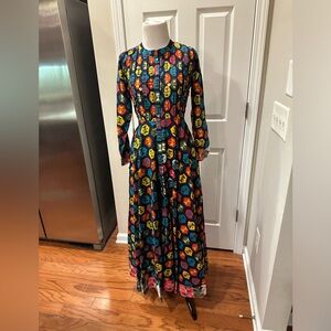 Indo-Boho Long Sleeve Multicolor Geometric Maxi Dress